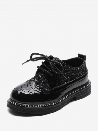 Chaussures Habillées Pour Garçon Brogue Noir Glitter Bout Rond À Lacets Soirée Formelles