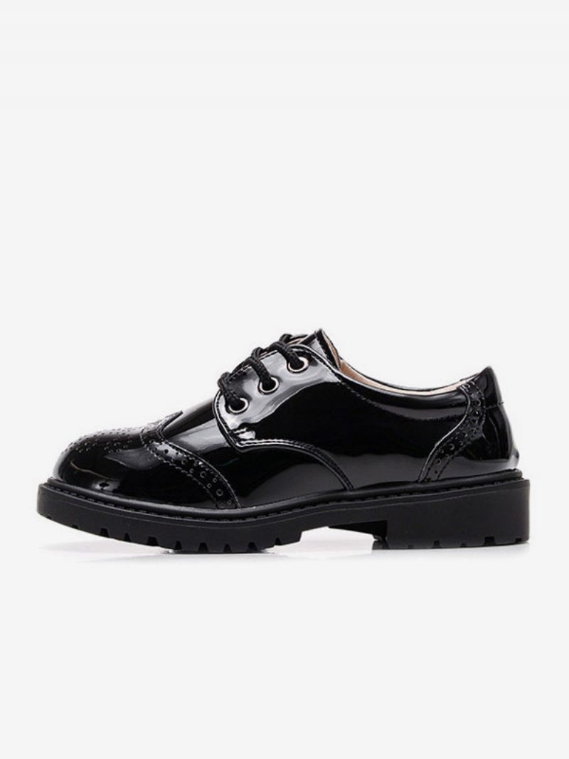 Chaussures Habillées Pour Garçon Cuir Pu Noir Bout Rond À Lacets Fête Formelles - Noir