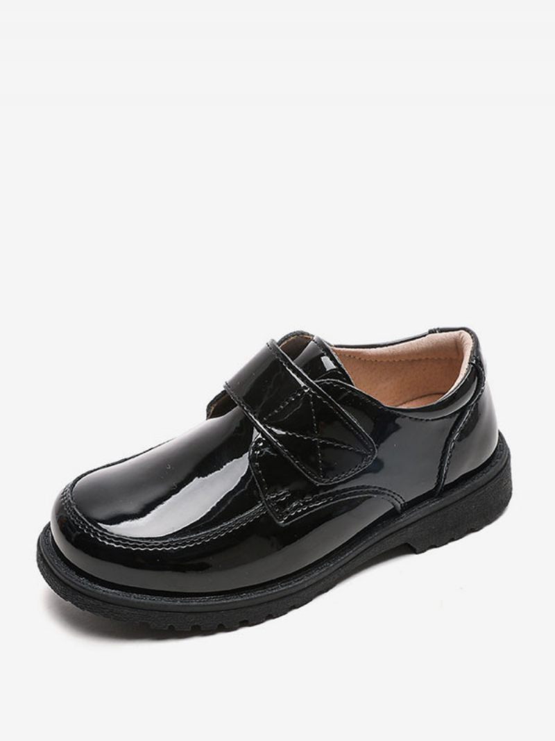 Chaussures Habillées Pour Garçon Cuir Verni Noir Bout Rond Sans Lacet Mocassins Fête Formelle