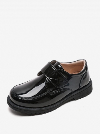 Chaussures Habillées Pour Garçon Cuir Verni Noir Bout Rond Sans Lacet Mocassins Fête Formelle