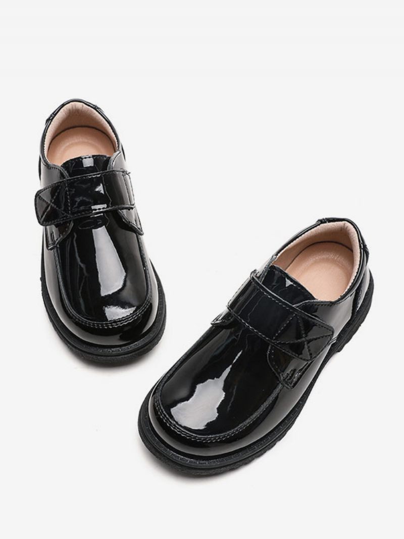 Chaussures Habillées Pour Garçon Cuir Verni Noir Bout Rond Sans Lacet Mocassins Fête Formelle - Noir