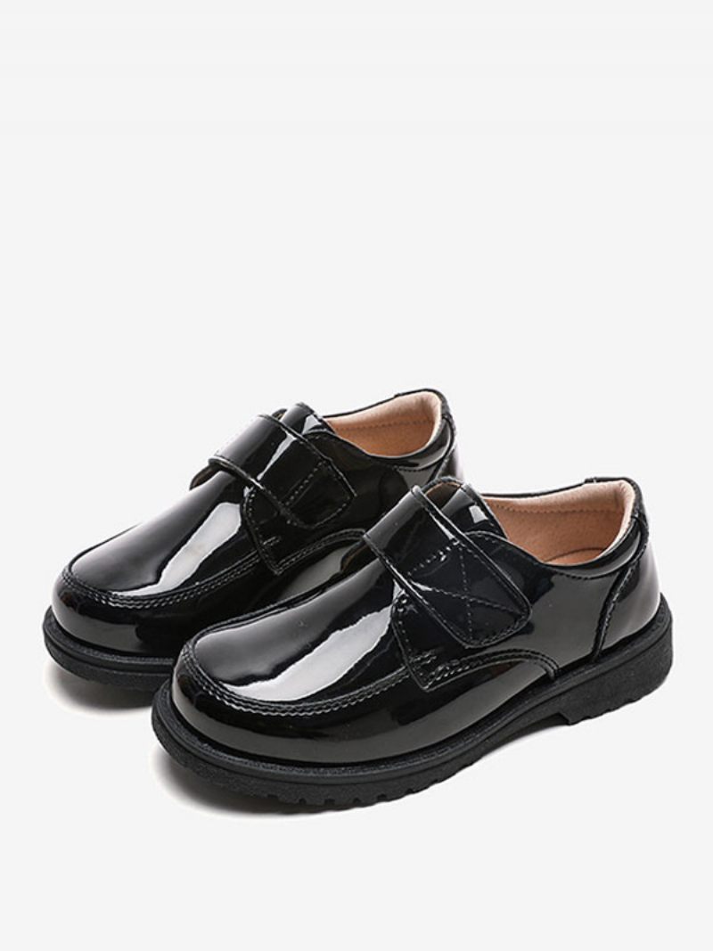 Chaussures Habillées Pour Garçon Cuir Verni Noir Bout Rond Sans Lacet Mocassins Fête Formelle - Noir