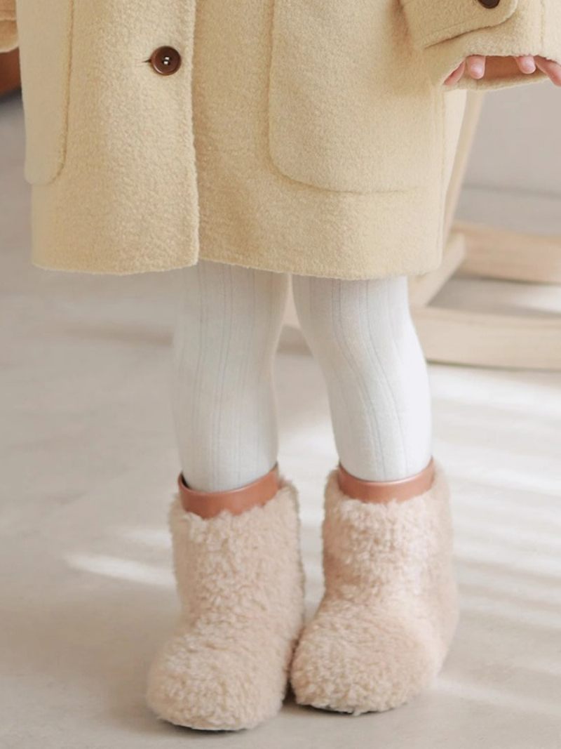 Chaussures D'hiver Pour Enfants Bottes Neige Fausse Fourrure À Tricoter La Mode - Beige