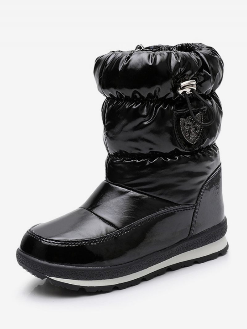 Chaussures D'hiver Pour Enfants Bottes Neige Noires À Bout Rond Avec Cordon Serrage - Noir