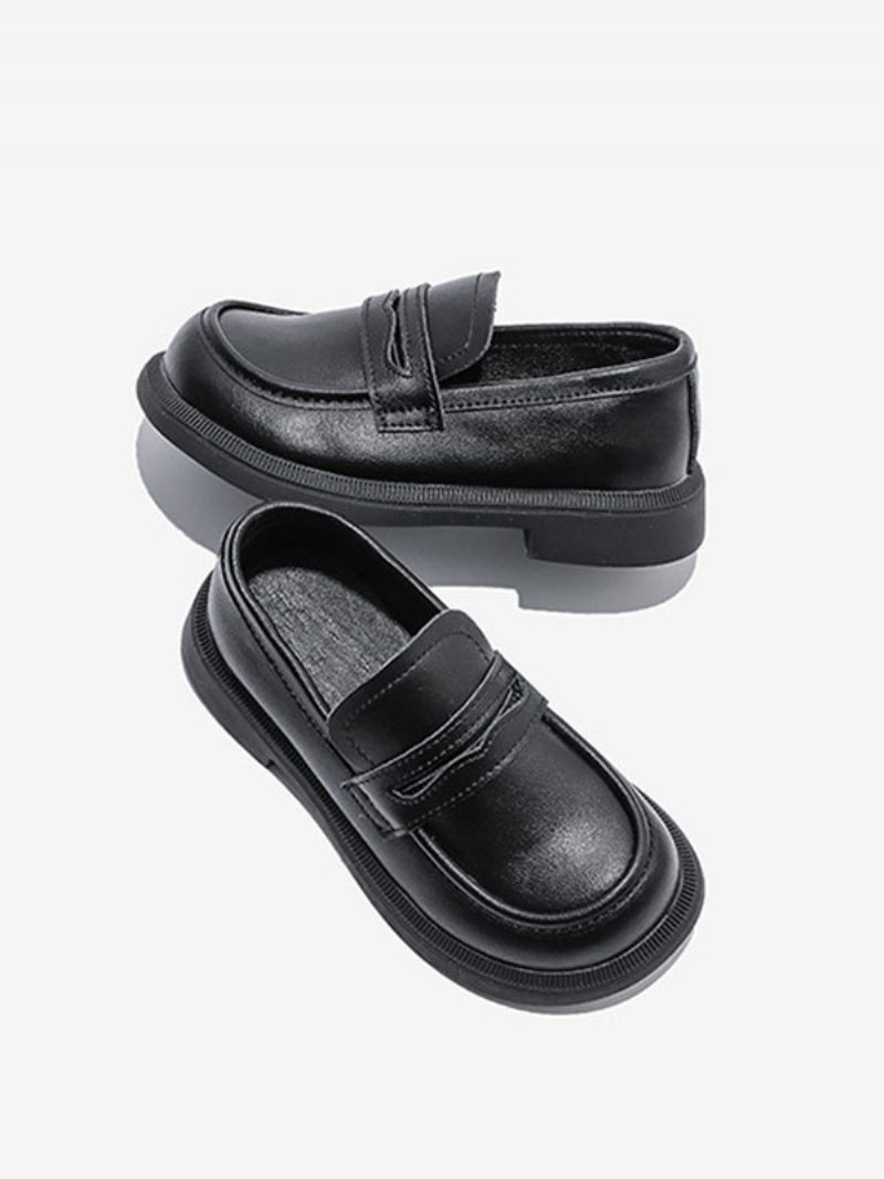 Mocassins Pour Garçon Blancs À Bout Rond Chaussures Fête Décontractées Enfiler - Noir