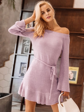 Robe Tricotée Pour Femmes Belle À Lacets Col Bateau Manches Longues Polyester Surdimensionné