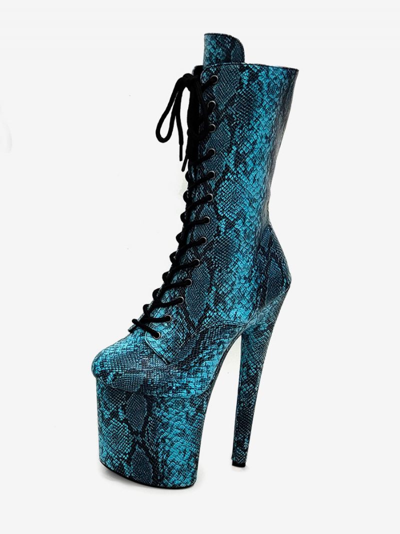 Bottes Sexy Grande Taille Pour Femmes Bout Rond Fermeture Éclair Boucle Illustration Talon Aiguille Club Rave - Bleu