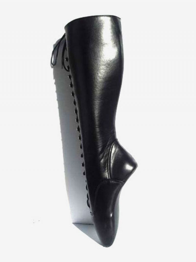 Bottes Sexy Noires Pour Femmes Ballet Cuir À Lacets