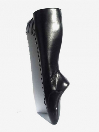 Bottes Sexy Noires Pour Femmes Ballet Cuir À Lacets