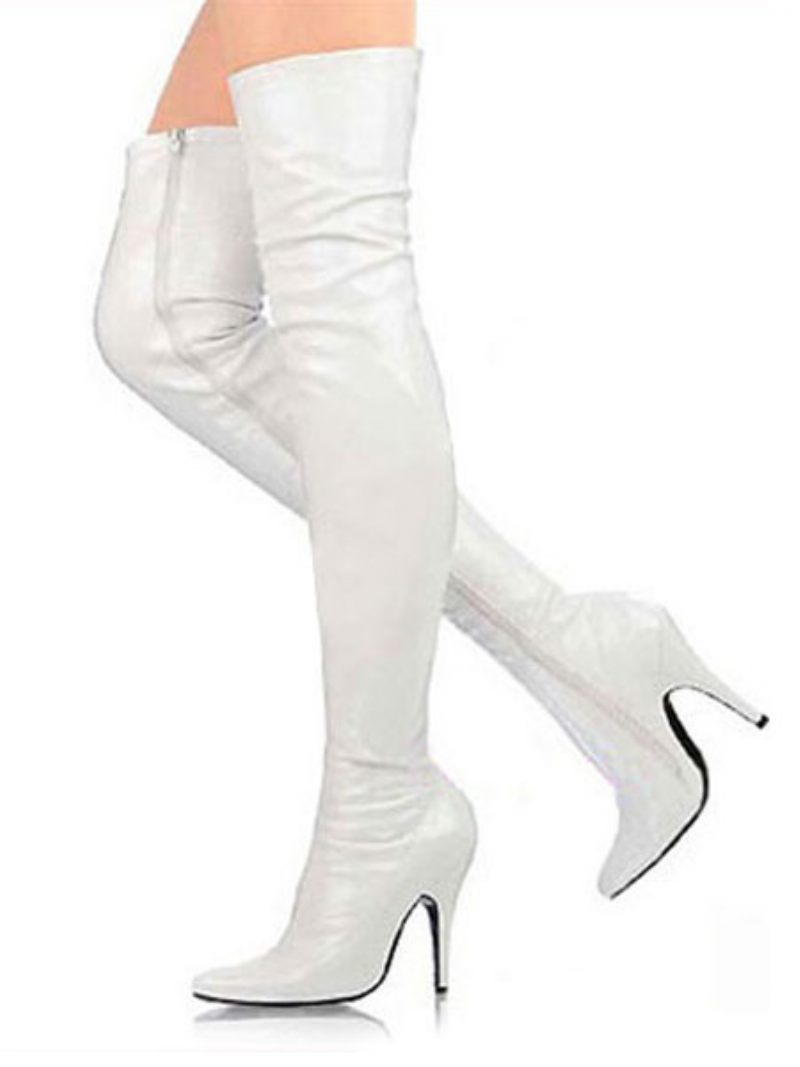 Bottes Sexy À Talons Hauts 3 3/5 Pouces Pour Femmes Cuissardes Vernies Blanches