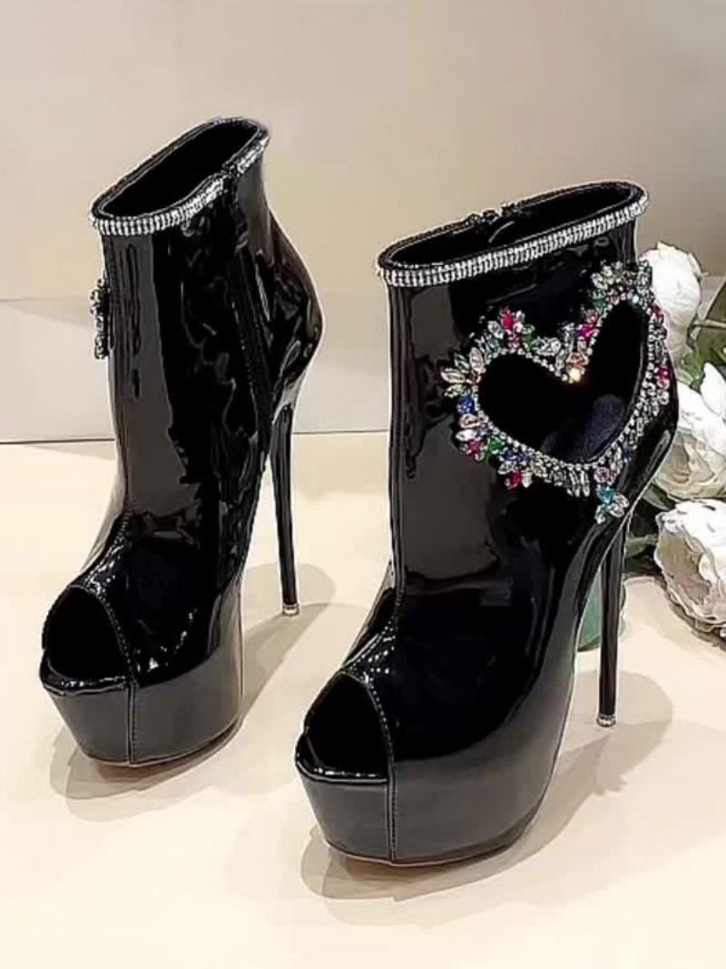 Bottes Sexy À Talons Hauts Pour Femmes Bout Ouvert Strass Talon Aiguille Vêtements Rue Cuissardes Noires Au-dessus Du Genou - Noir