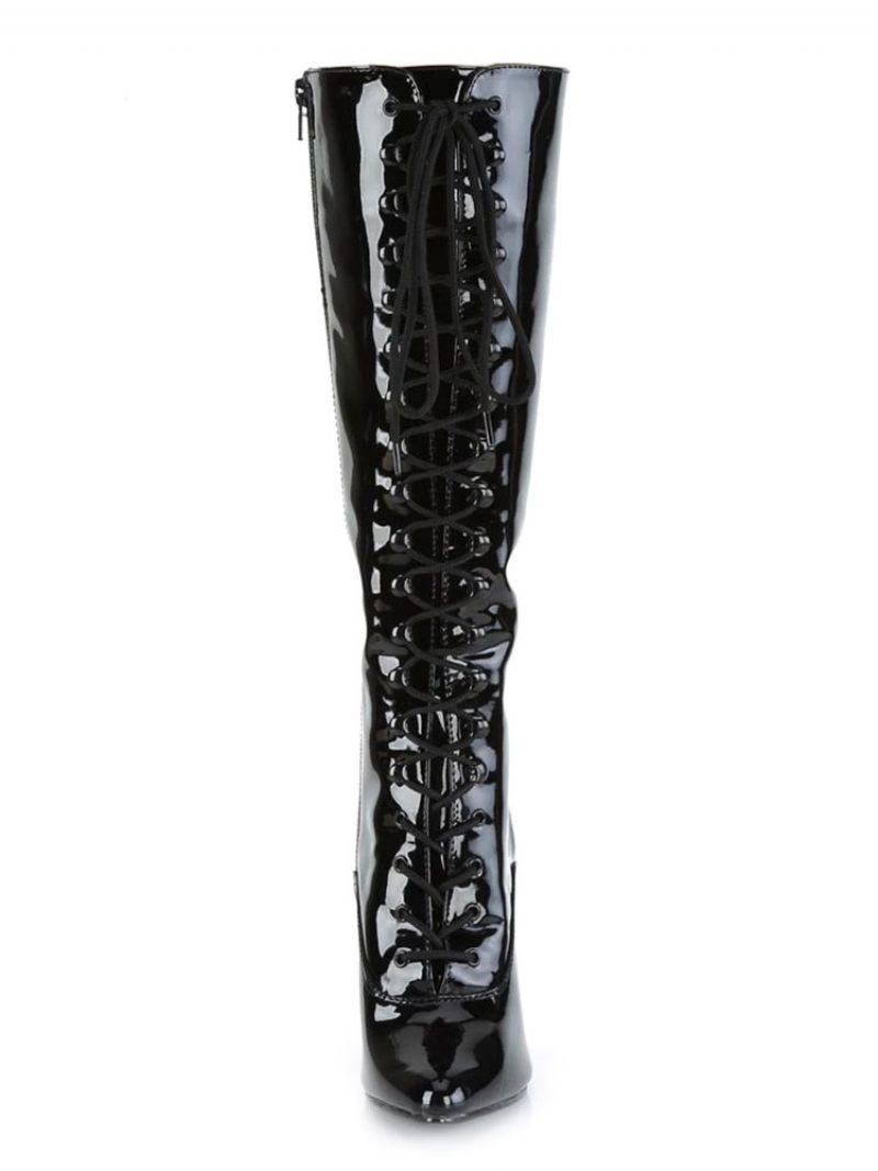 Bottes Sexy À Talons Hauts Pour Femmes Bout Pointu Paillettes Talon Aiguille Rave Club Cuissardes Noires - Noir