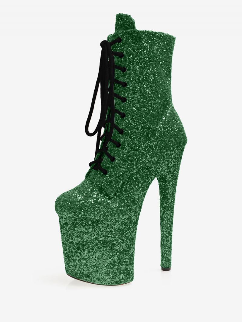 Bottes Sexy À Talons Hauts Pour Femmes Bout Rond Fermeture Éclair Étoiles Imprimées Talon Aiguille Pôle Danse Cuissardes Roses Au-dessus Du Genou - Vert