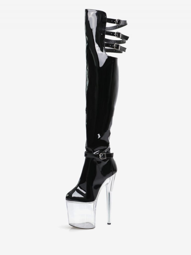 Bottes Sexy À Talons Hauts Pour Femmes Bout Rond Fermeture Éclair Talon Aiguille Géométrique Rave Club Cuissardes Transparentes Au-dessus Du Genou