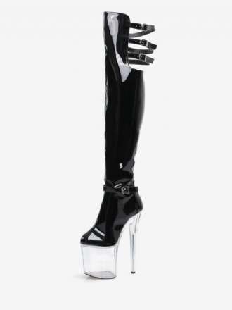 Bottes Sexy À Talons Hauts Pour Femmes Bout Rond Fermeture Éclair Talon Aiguille Géométrique Rave Club Cuissardes Transparentes Au-dessus Du Genou