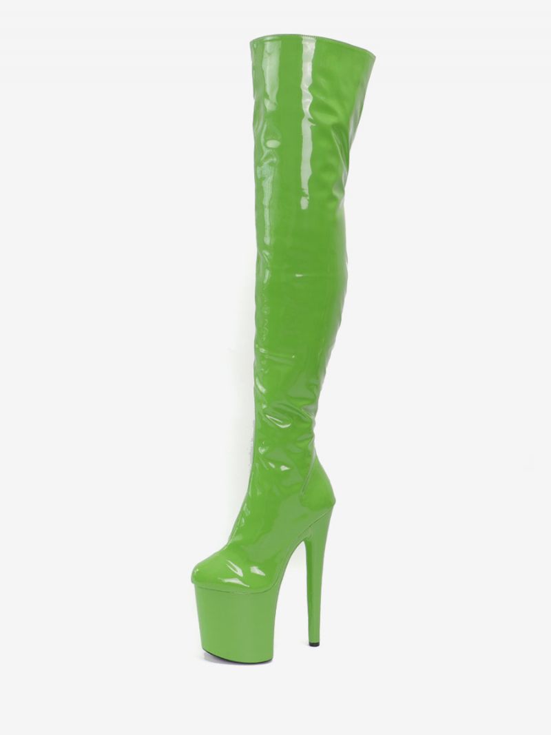 Bottes Sexy À Talons Hauts Pour Femmes Bout Rond Fermeture Éclair Talon Aiguille Pôle Danse Herbe Verte Cuissardes Hautes Au-dessus Du Genou - Vert Herbe