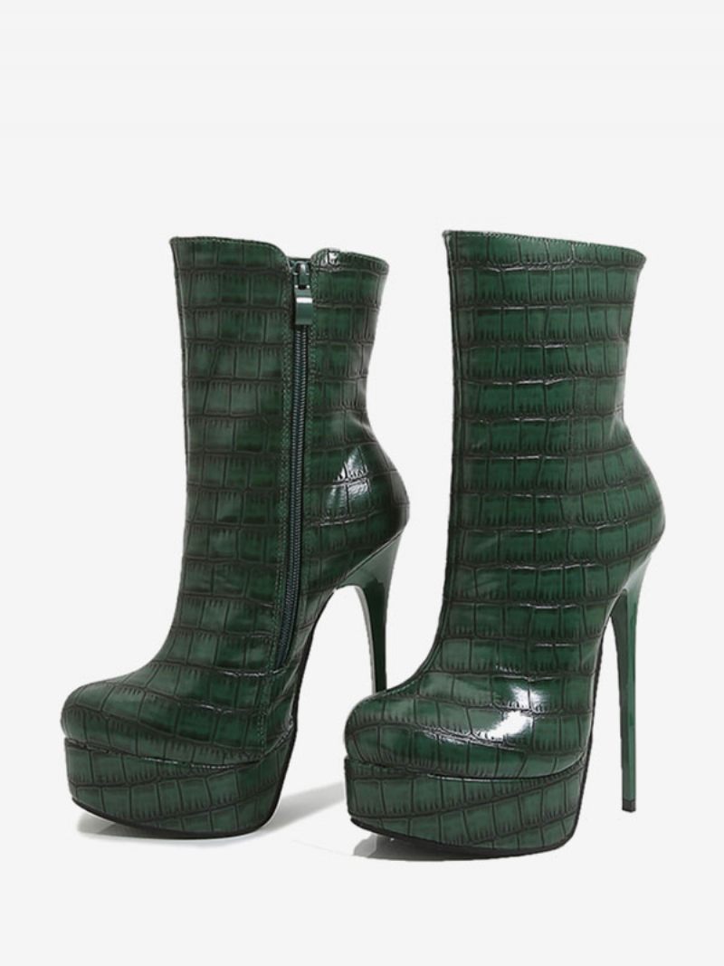 Bottines À Plateforme Bout Rond Et Fermeture Éclair Pour Femmes - Vert Foncé