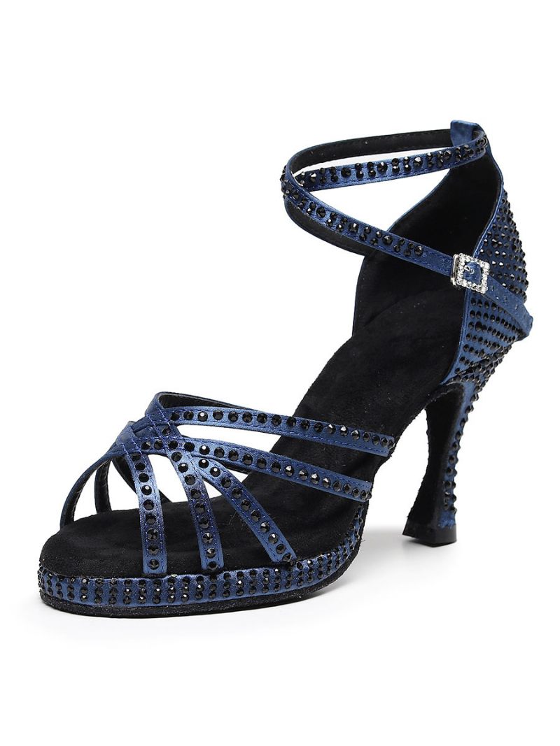 Chaussures Danse À Lanières Et Strass Pour Femmes - Bleu Profond