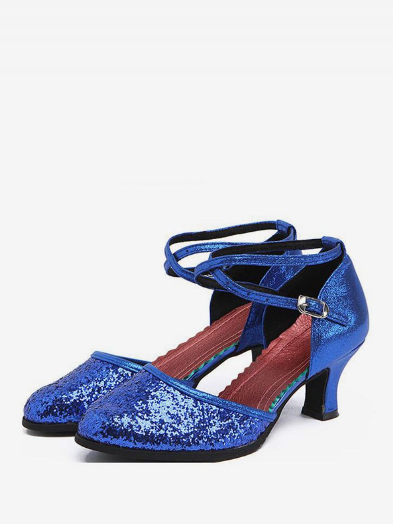 Chaussures Danse Latine Pour Femmes À Bout Rond Polyester Argenté - Bleu