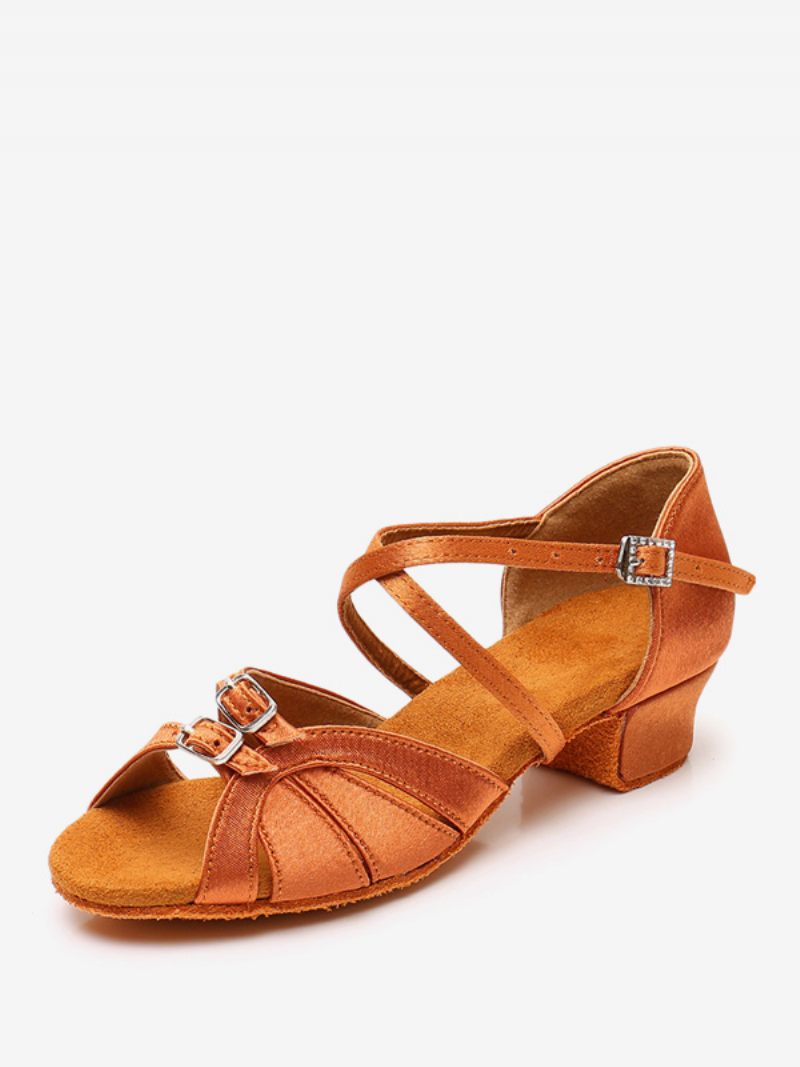 Chaussures Danse Latine Pour Femmes Cuir Pu Marron Clair À Bout Rond - Camel