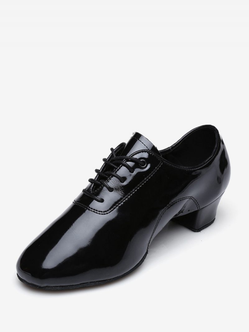 Chaussures Danse Latine Pour Femmes Cuir Pu Noires À Bout Rond - Noir