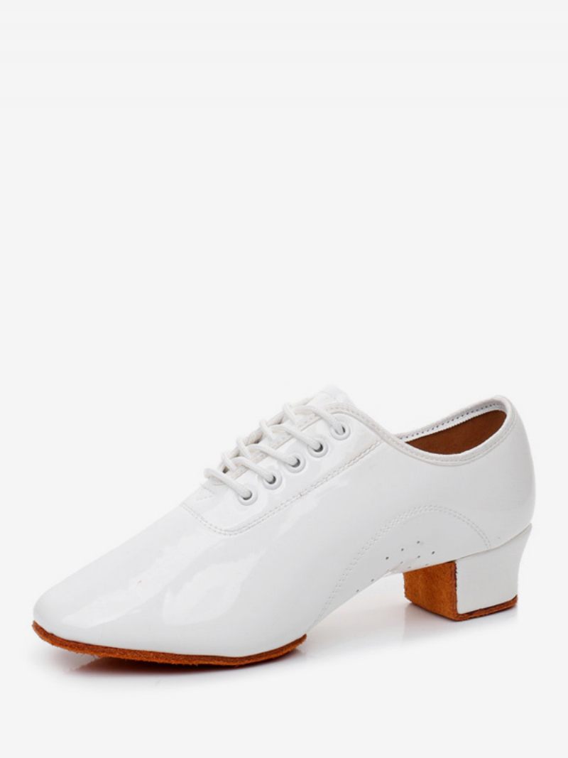 Chaussures Danse Latine Pour Femmes Cuir Pu Noires À Bout Rond - Blanc