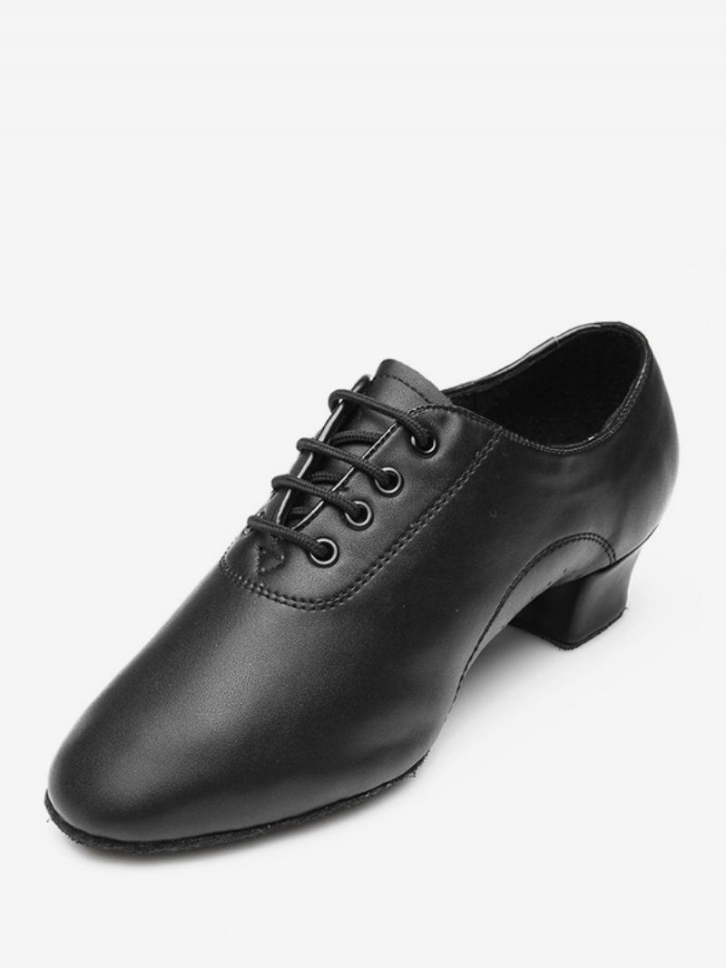 Chaussures Danse Latine Pour Femmes Cuir Pu Noires À Bout Rond - Pu Noir