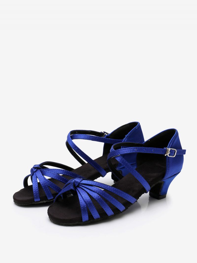 Chaussures Danse Latine Pour Femmes Noires À Bout Rond Polyester - Bleu