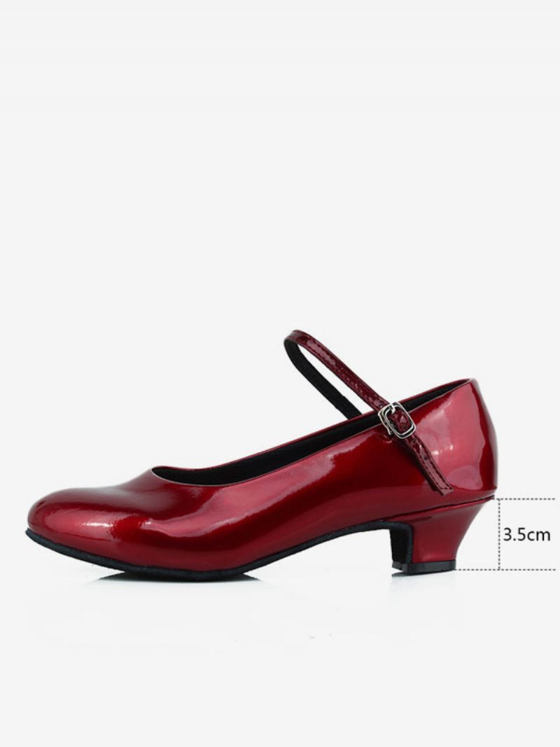 Chaussures Danse Latine Pour Femmes Polyester Bordeaux À Bout Rond Avec Boucle - Bourgogne