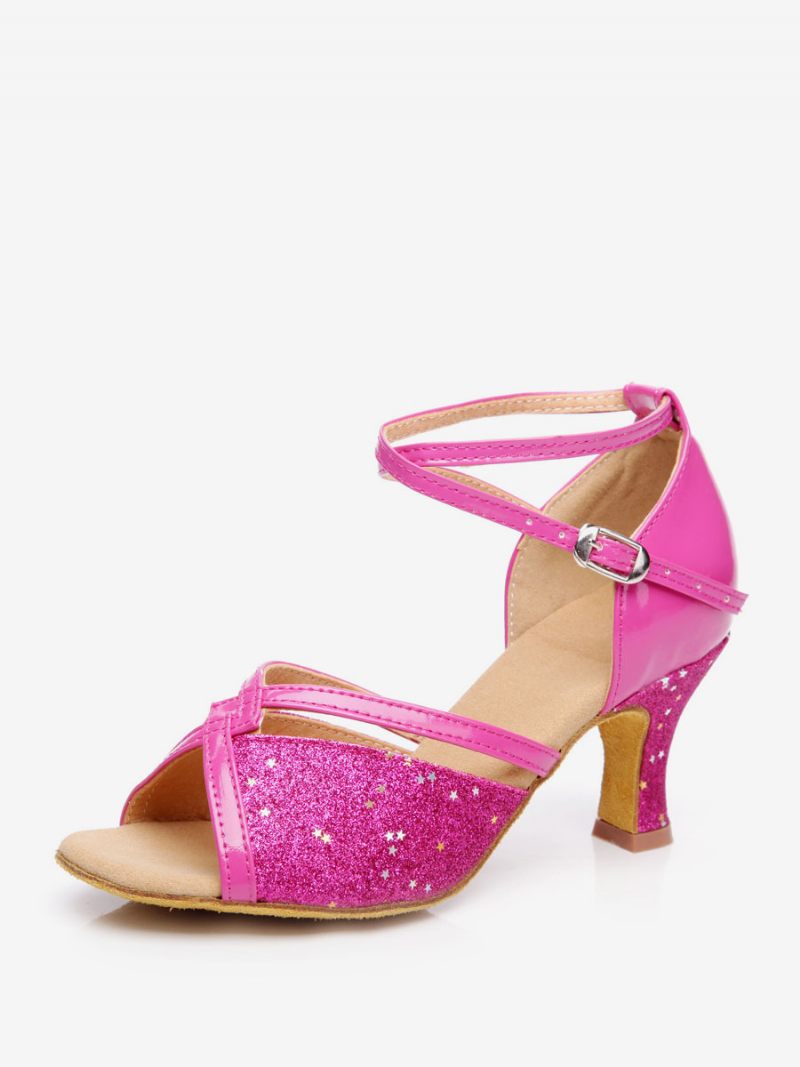 Chaussures Danse Latine Pour Femmes Salle Bal À Bout Rond Et Boucle Rose - Rose