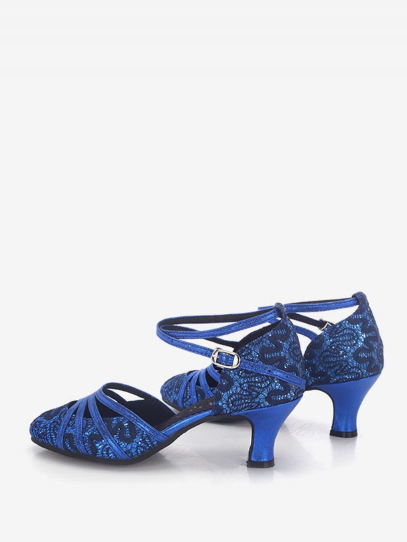 Chaussures Danse Latine Pour Femmes Salon Bleues À Bout Rond Avec Boucle