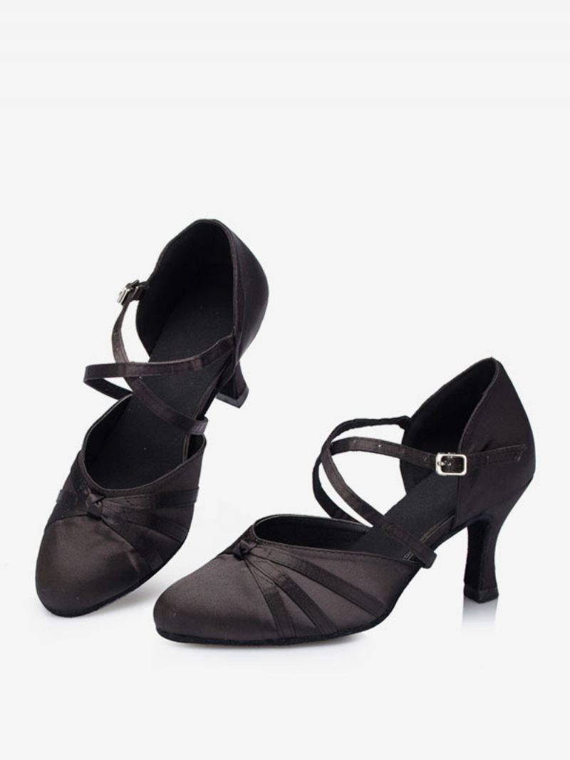 Chaussures Danse Latine Pour Femmes Salon À Bout Rond Abricot Clair - Noir