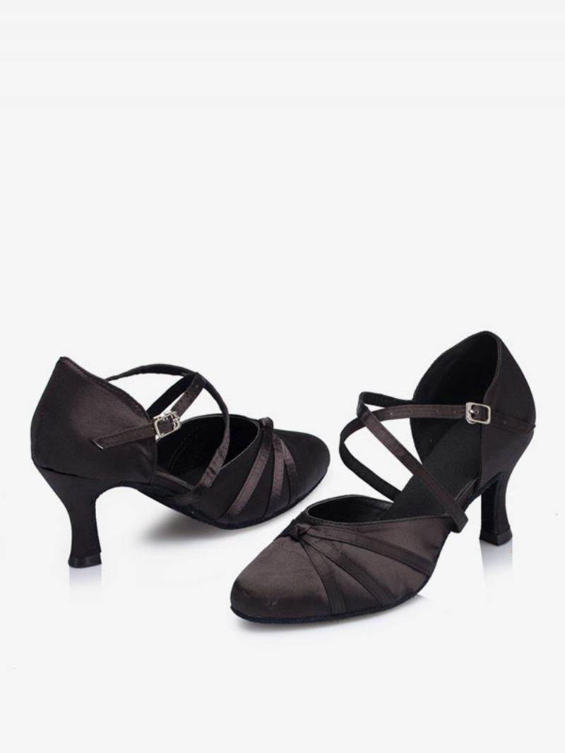 Chaussures Danse Latine Pour Femmes Salon À Bout Rond Abricot Clair - Noir