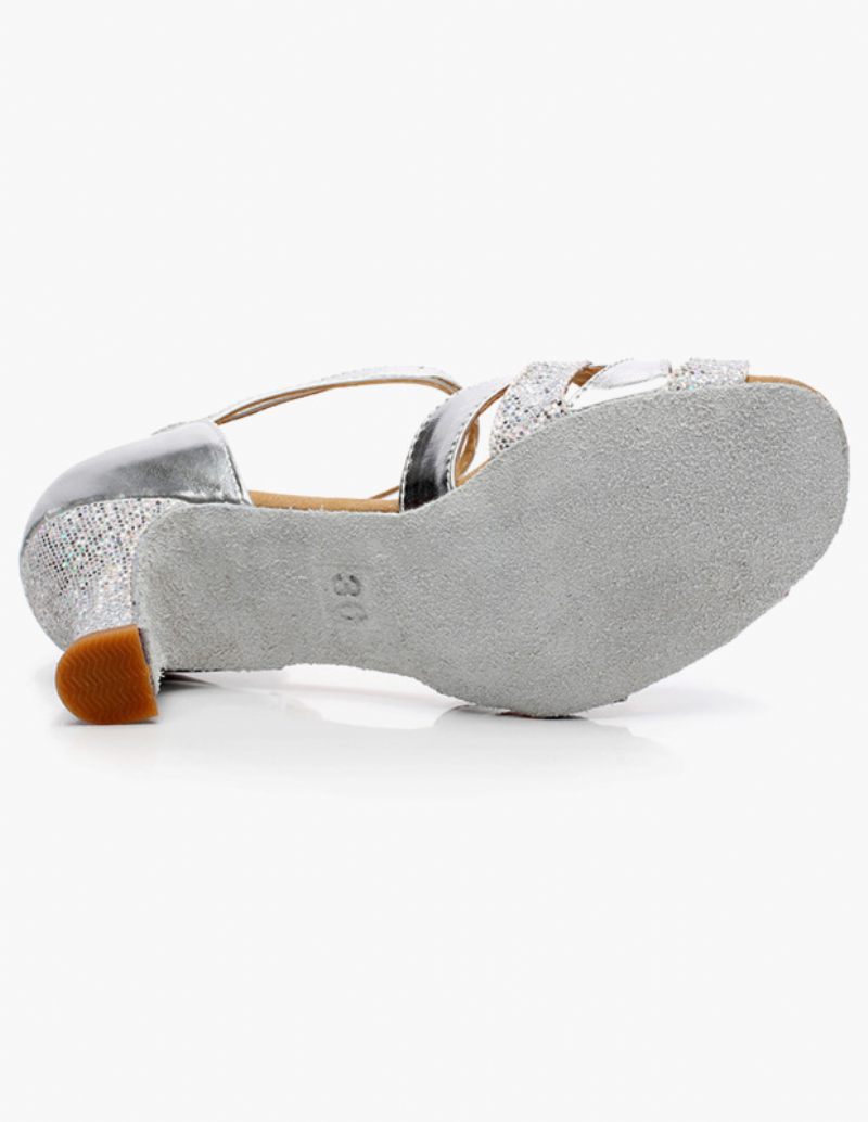 Chaussures Danse Latine Pour Femmes Salon Croisées Découpées À Paillettes - Argent