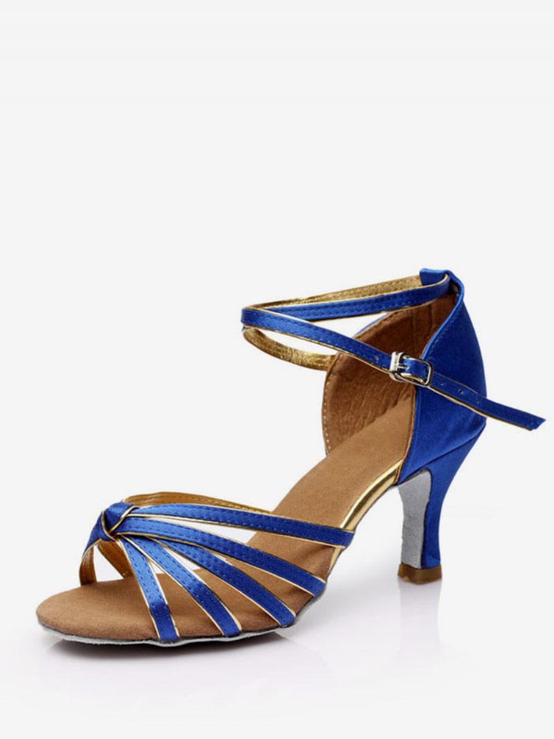 Chaussures Danse Latine Pour Femmes Soie Et Satin Nude À Bout Ouvert - Bleu