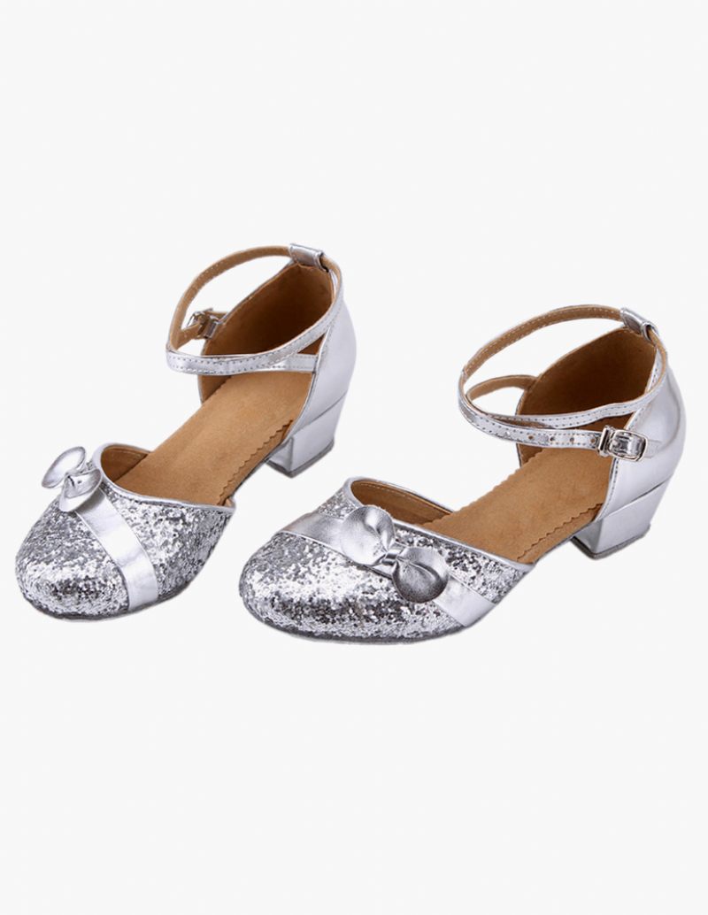 Chaussures Danse Latine À Paillettes Avec Bride La Cheville Pour Femmes - Argent