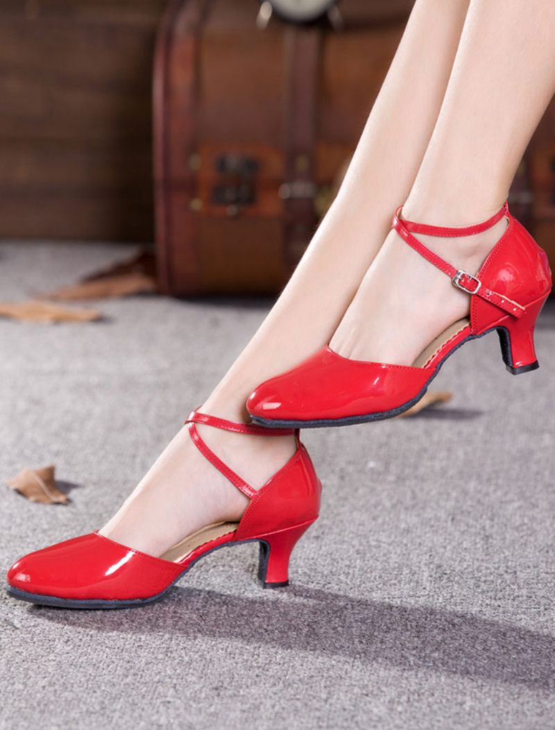 Chaussures Danse Noires Femmes Bout Rond Criss Cross Tango Latine - Rouge