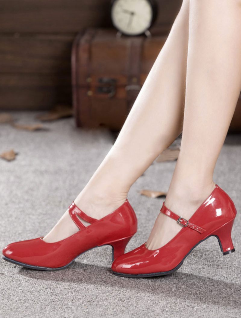 Chaussures Danse Noires Pour Femmes Salle Bal À Bout Rond Latine - Rouge