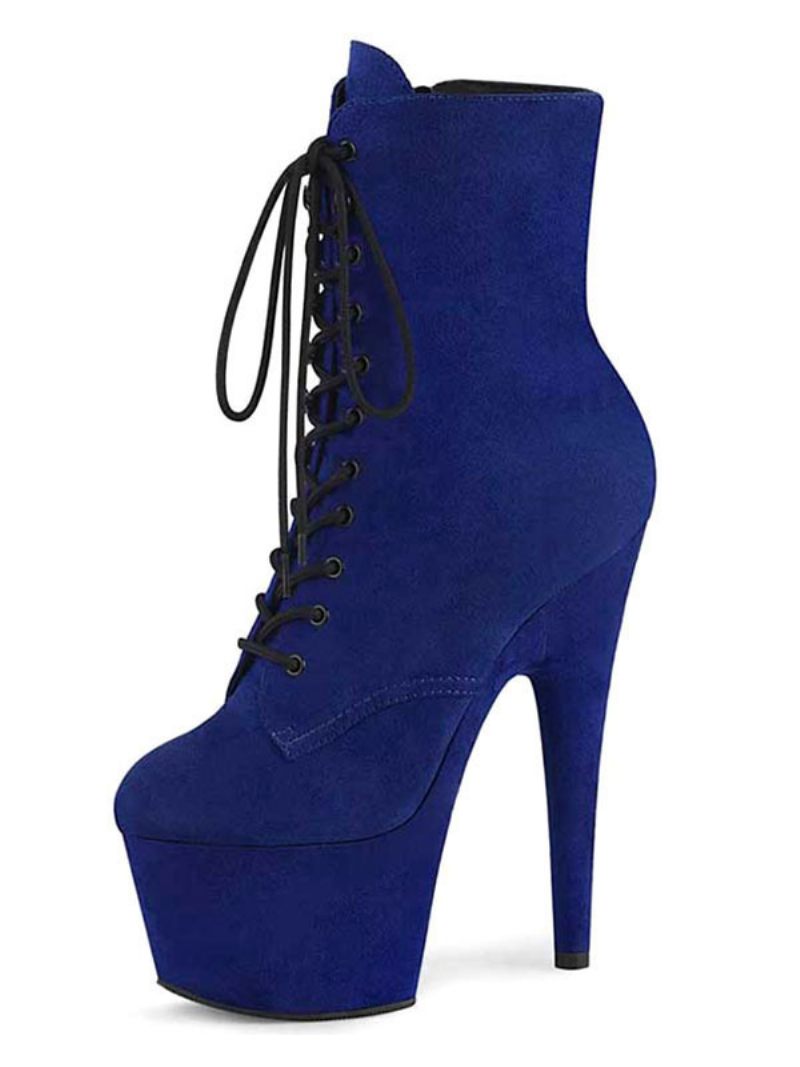 Chaussures Danse Pôle Bottines Sexy À Lacets Pour Femmes Avec Plateforme Et Talons Hauts Ciel - Bleu