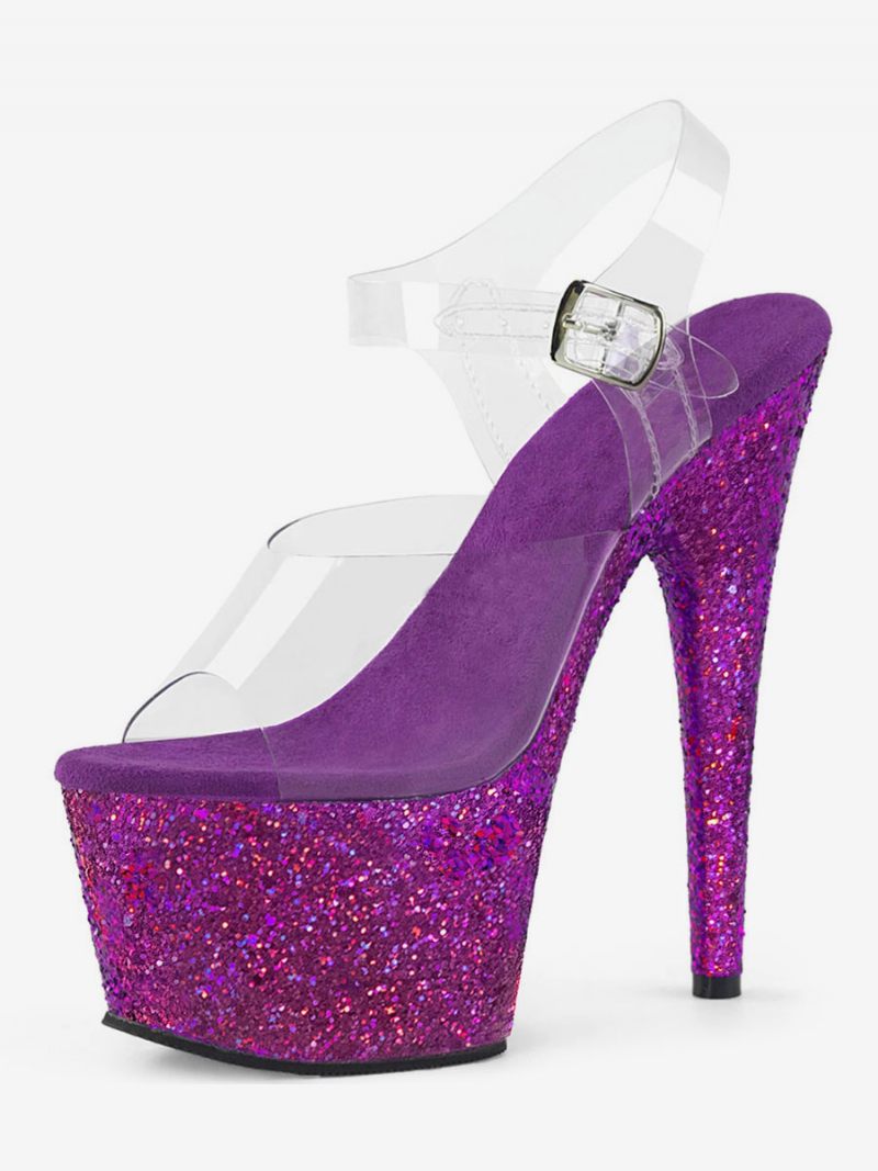 Chaussures Danse Pôle Femmes Sandales Sexy Cuir Doré Clair Peep Toe 2.8 À Plateforme Strip-teaseuse - Violet