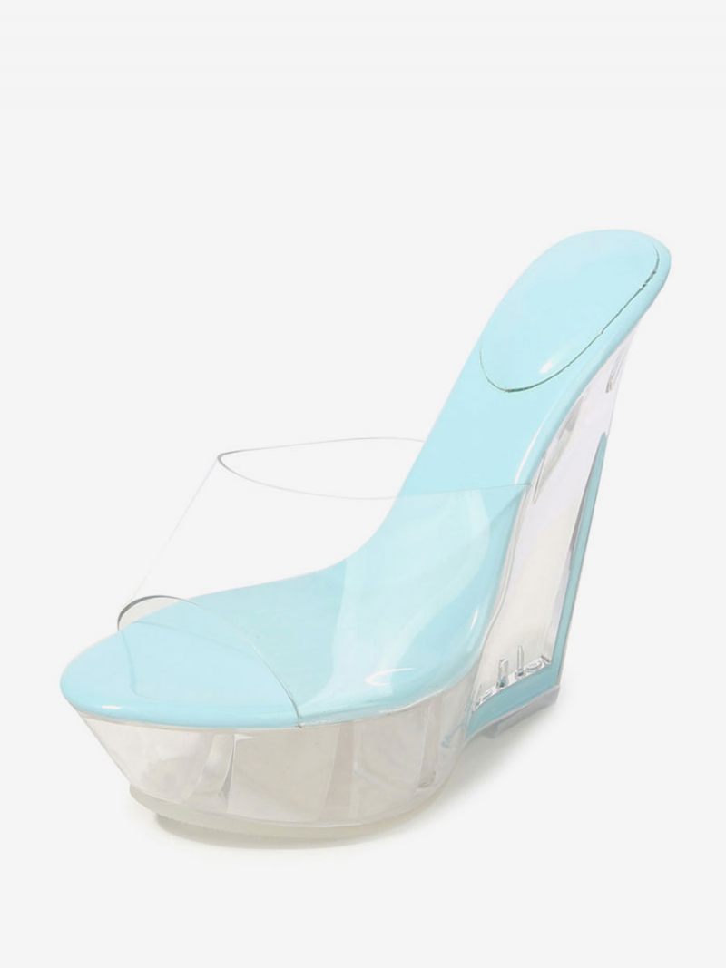 Chaussures Danse Pôle Rouge Sandales Sexy Pour Femmes Plateforme Transparente Bout Ouvert Pantoufles Compensées Strip-teaseuse - Bleu Ciel Clair