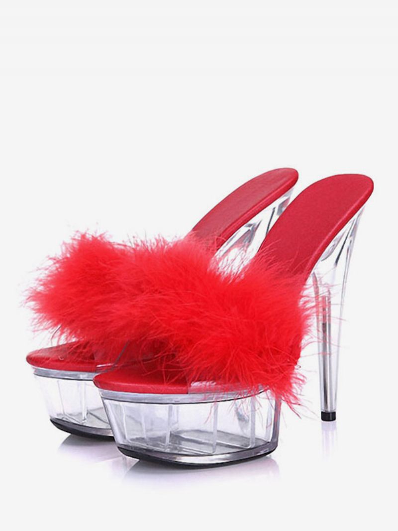 Chaussures Danse Pôle Sandales Sexy Pour Femmes Noir Bout Ouvert Talon Aiguille Mules Strip-teaseuse - Rouge