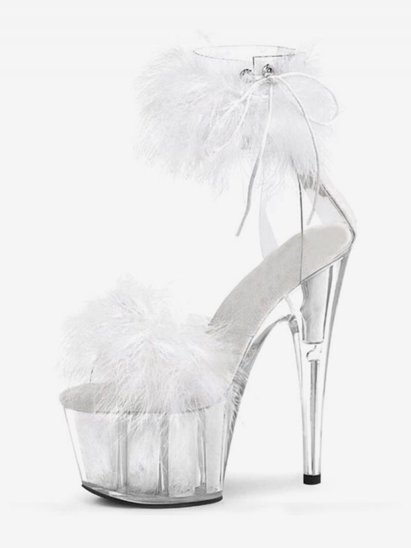 Chaussures Danse Pôle Sandales À Talons Sexy Pour Femmes Cuir Synthétique Polyuréthane Noir Bout Ouvert Talon Aiguille Bride La Cheville - Blanc