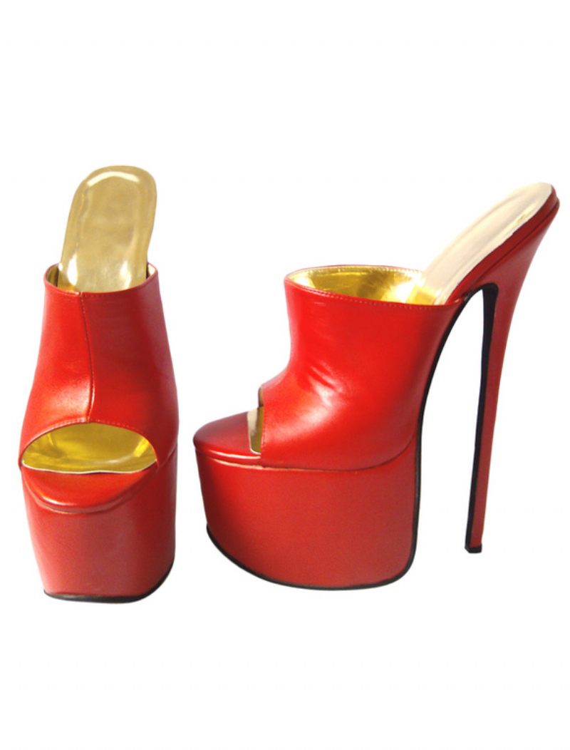 Chaussures Danse Pôle Sexy Rouges Plate-forme Bout Ouvert Sandales Pour Femmes Strip-teaseuse - Rouge