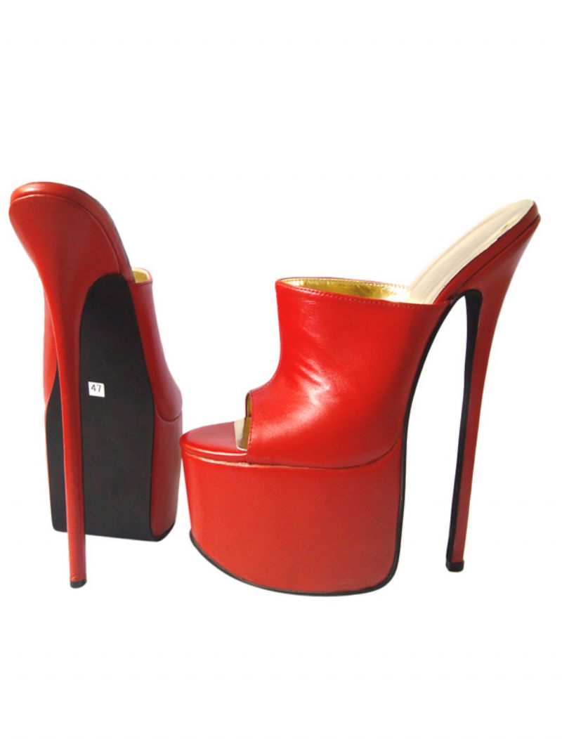 Chaussures Danse Pôle Sexy Rouges Plate-forme Bout Ouvert Sandales Pour Femmes Strip-teaseuse - Rouge