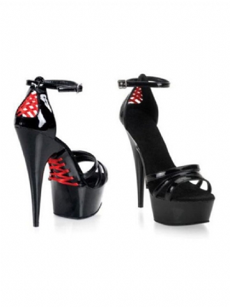 Chaussures Danse Sur Poteau Noir Sexy Sandales Plate-forme Bout Ouvert Bride À La Cheville Femmes Talons Hauts Strip-teaseuse