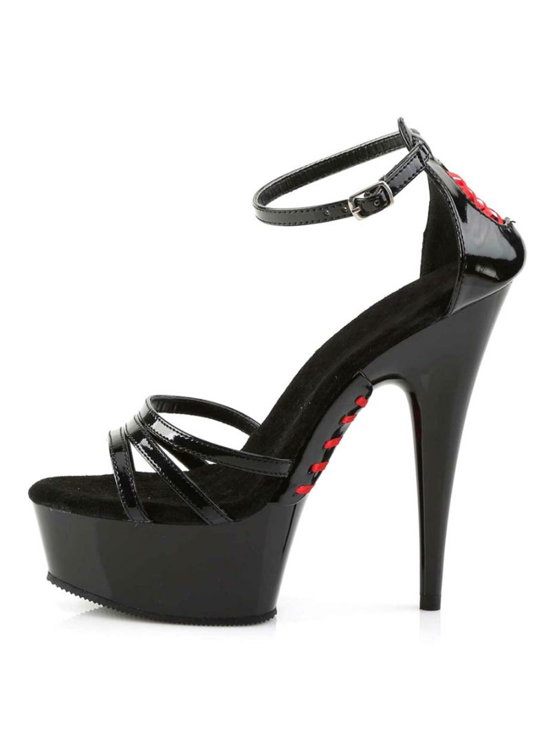 Chaussures Danse Sur Poteau Noir Sexy Sandales Plate-forme Bout Ouvert Bride À La Cheville Femmes Talons Hauts Strip-teaseuse - Noir