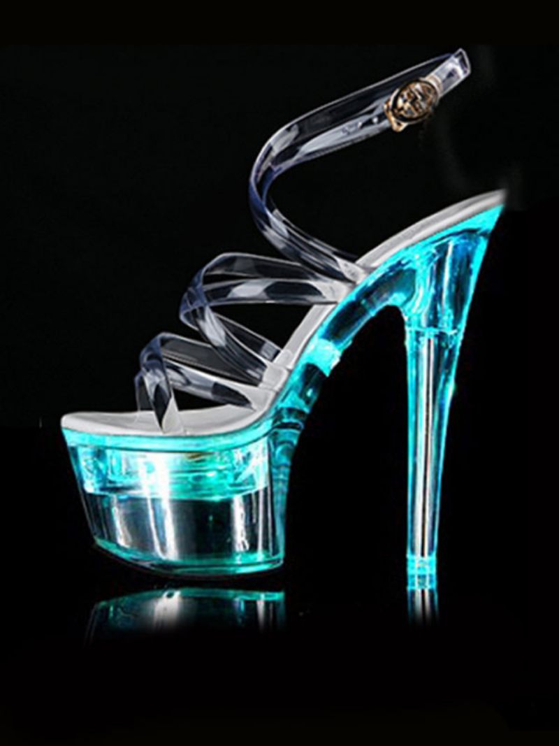 Chaussures Danse Sur Poteau Sandales Sexy Pour Femmes Ombré Pvc Bout Ouvert Talon Conique Haut Lanière À La Cheville Strip-teaseuse - Aqua