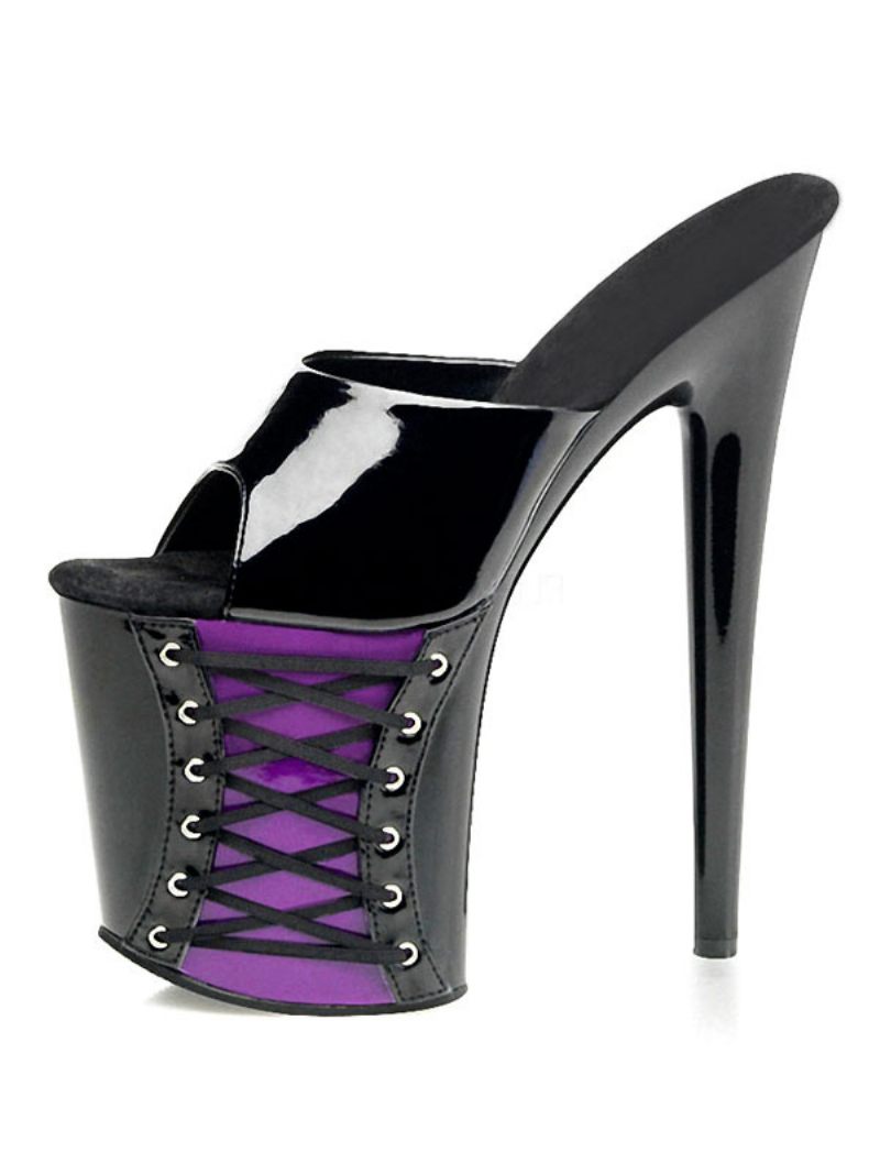 Chaussures Danse Sur Poteau Sandales Sexy Pour Femmes Rouge Pvc Bout Ouvert Talon Aiguille Mules À Talons Hauts Strip-teaseuse - Violet