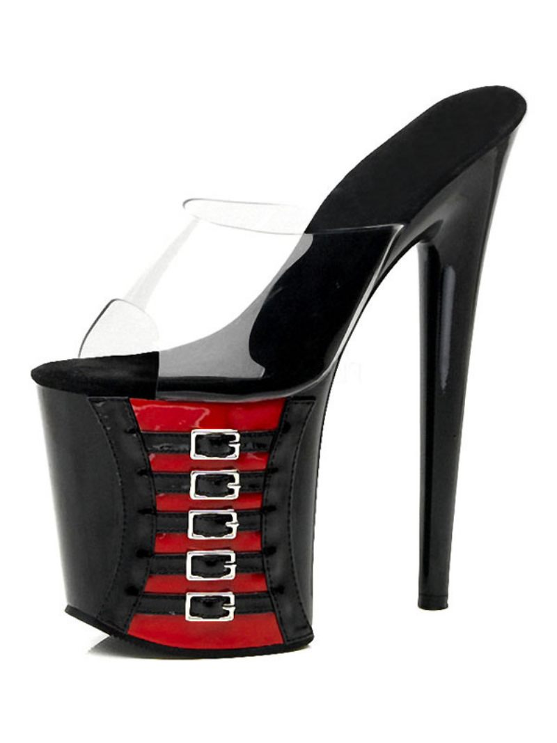 Chaussures Danse Sur Poteau Sandales Sexy Pour Femmes Rouge Pvc Bout Ouvert Talon Aiguille Mules À Talons Hauts Strip-teaseuse - Ture Rouge